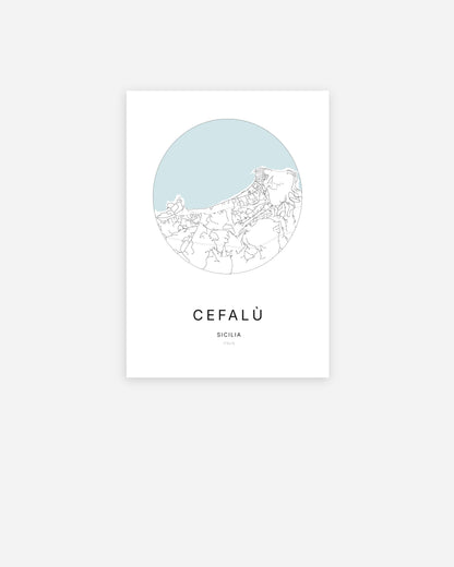 Plan de la ville de Cefalù au design minimaliste.