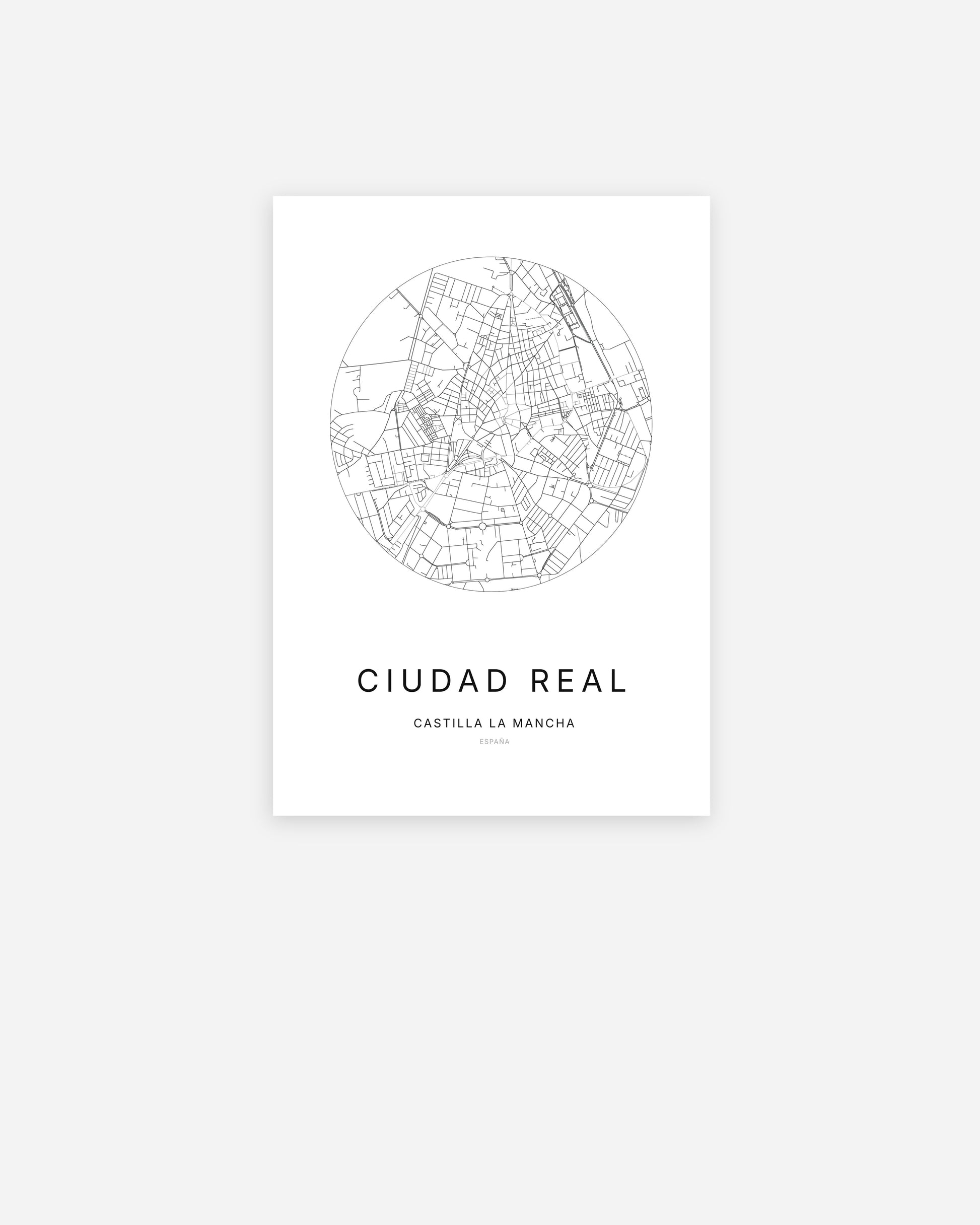 Plan de la ville de Ciudad Real au design minimaliste.