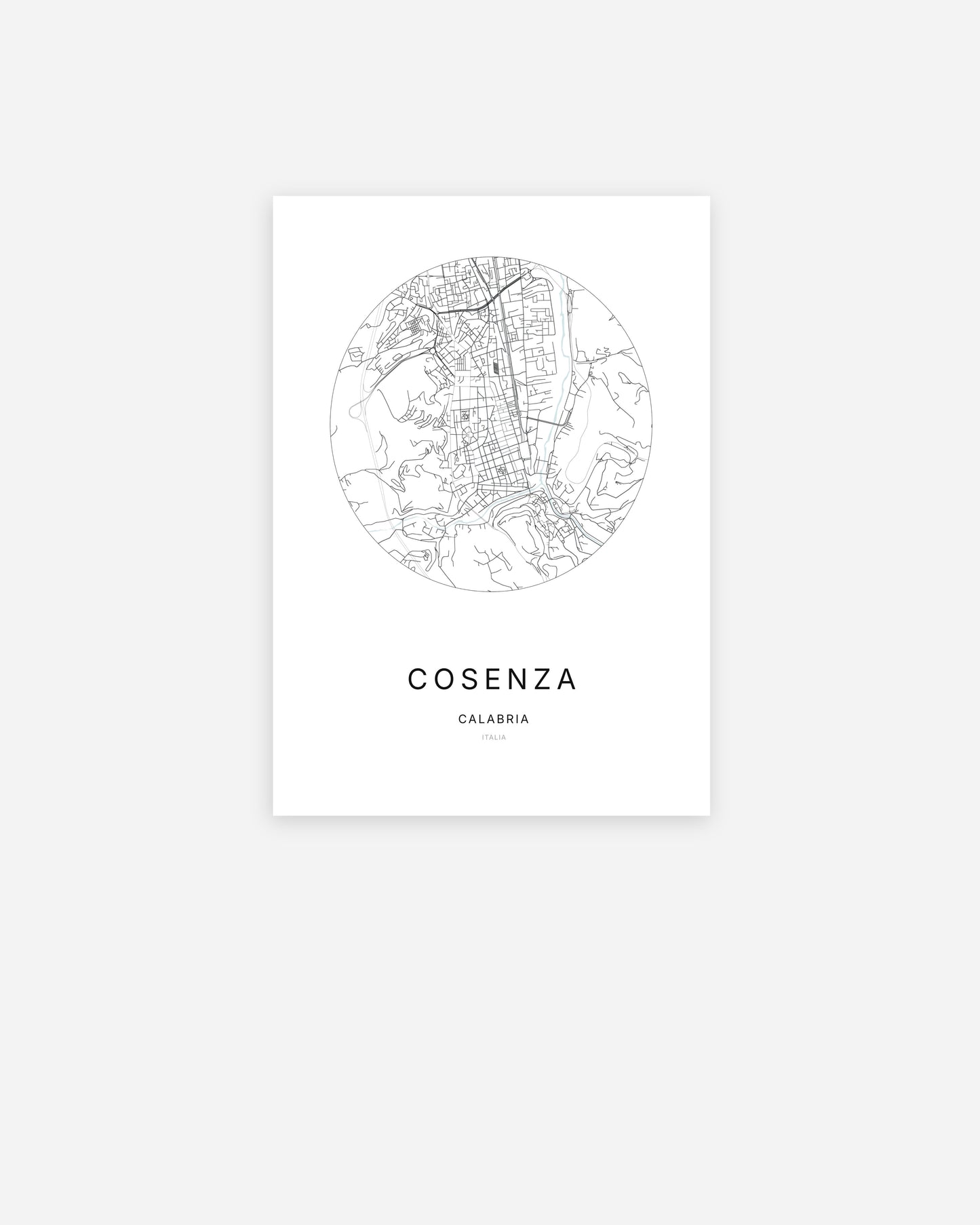 Plan de la ville de Cosenza au design minimaliste.