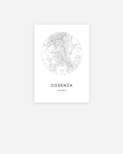 Plan de la ville de Cosenza au design minimaliste.