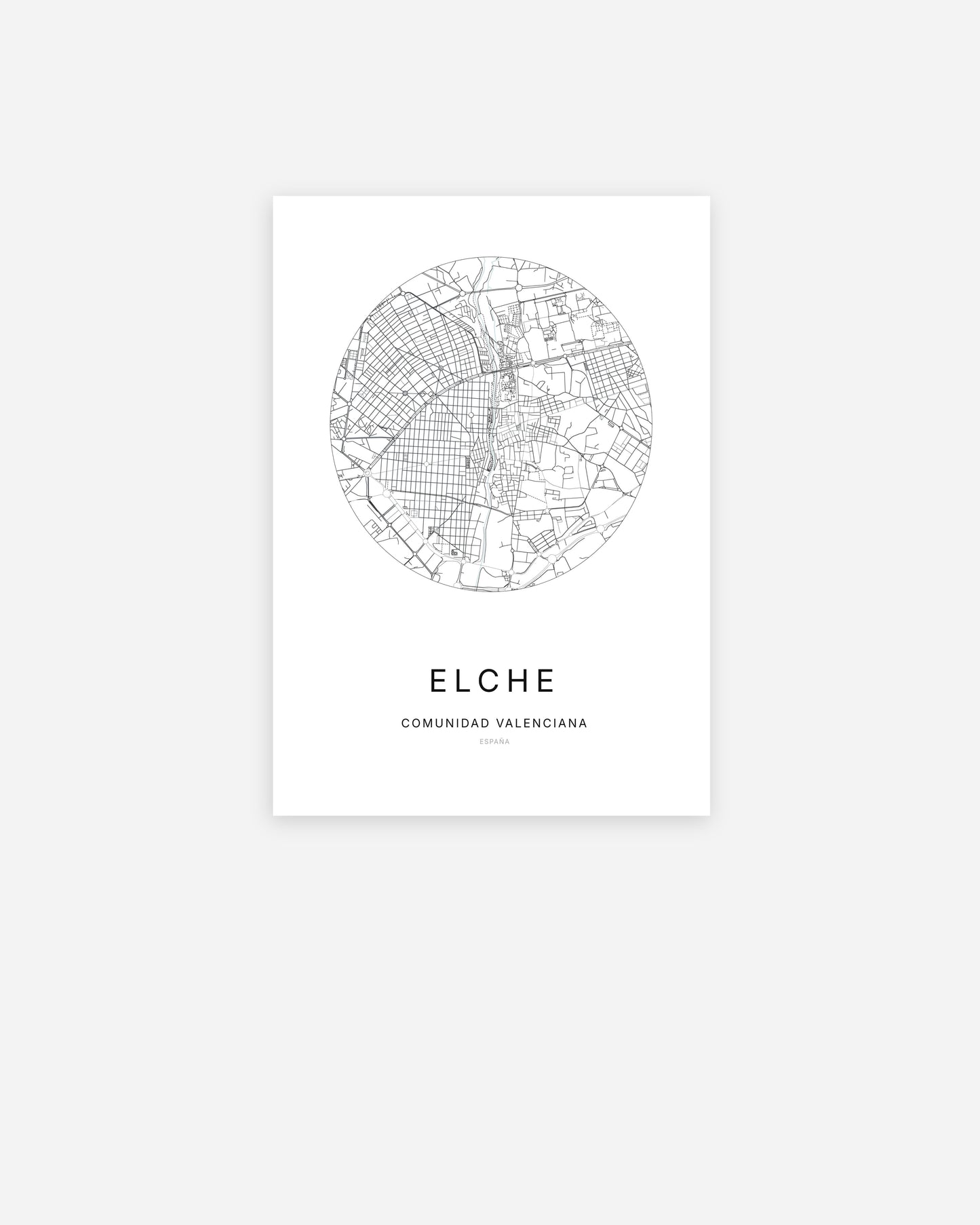 Plan de la ville de Elche au design minimaliste.