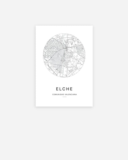 Plan de la ville de Elche au design minimaliste.