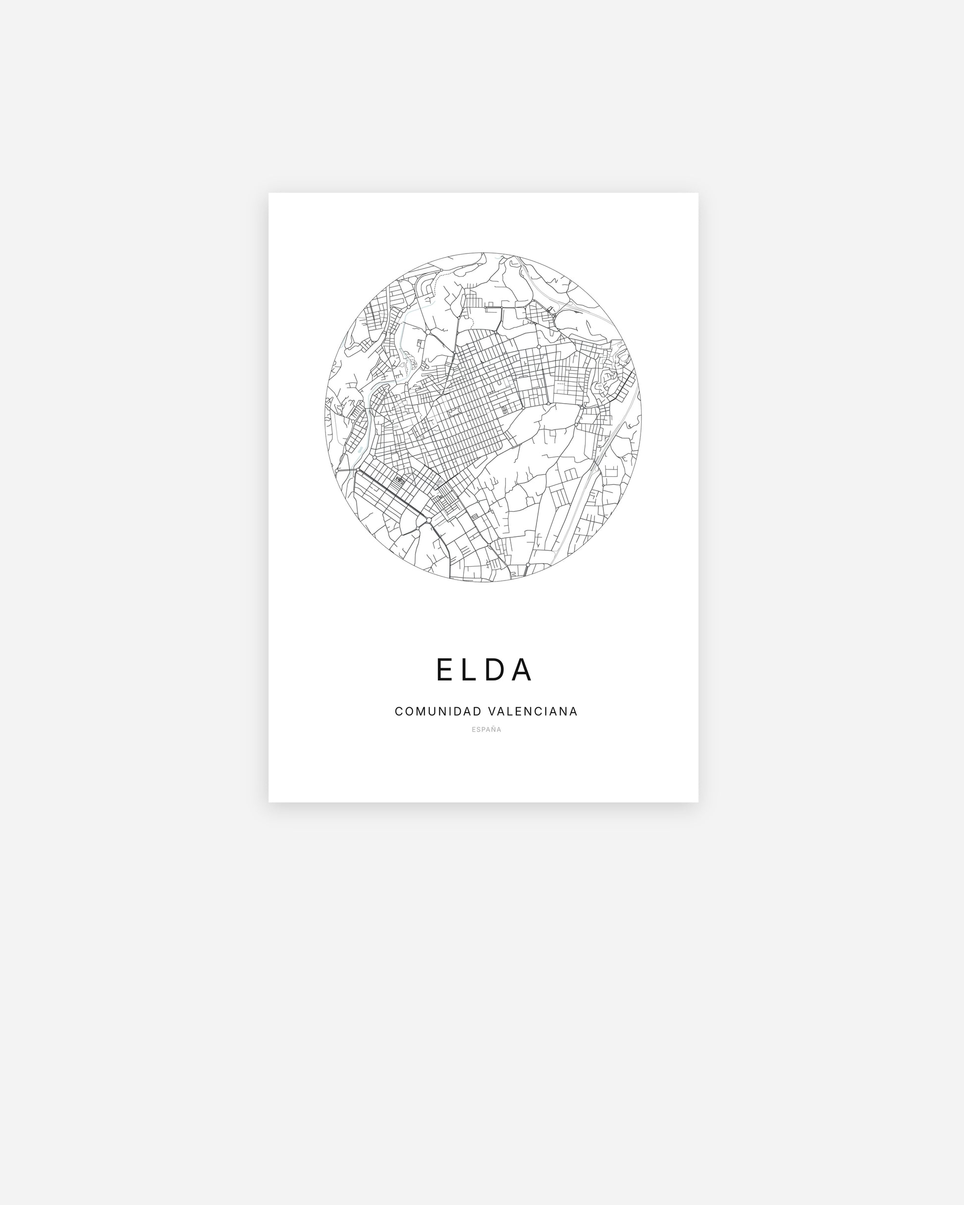 Plan de la ville d’Elda au design minimaliste.