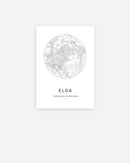Plan de la ville d’Elda au design minimaliste.