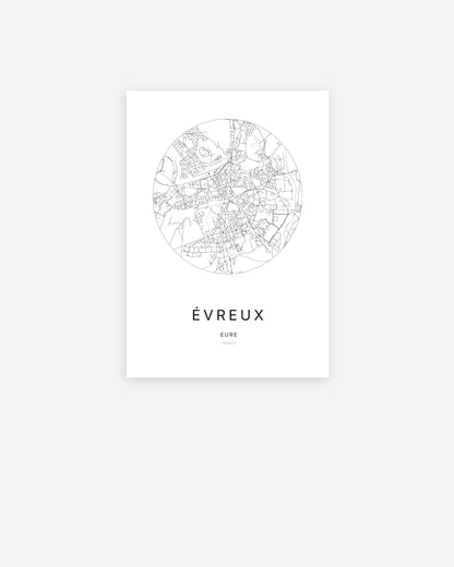 Plan de la ville de Évreux au design minimaliste.