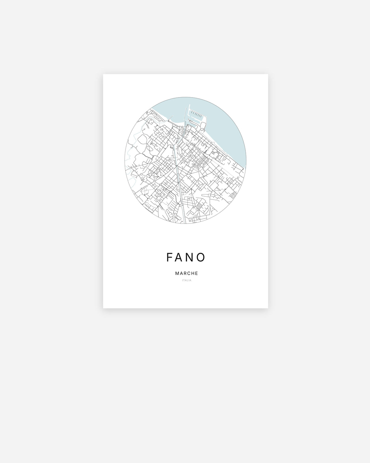 Plan de la ville de Fano au design minimaliste.