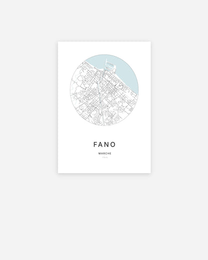 Plan de la ville de Fano au design minimaliste.