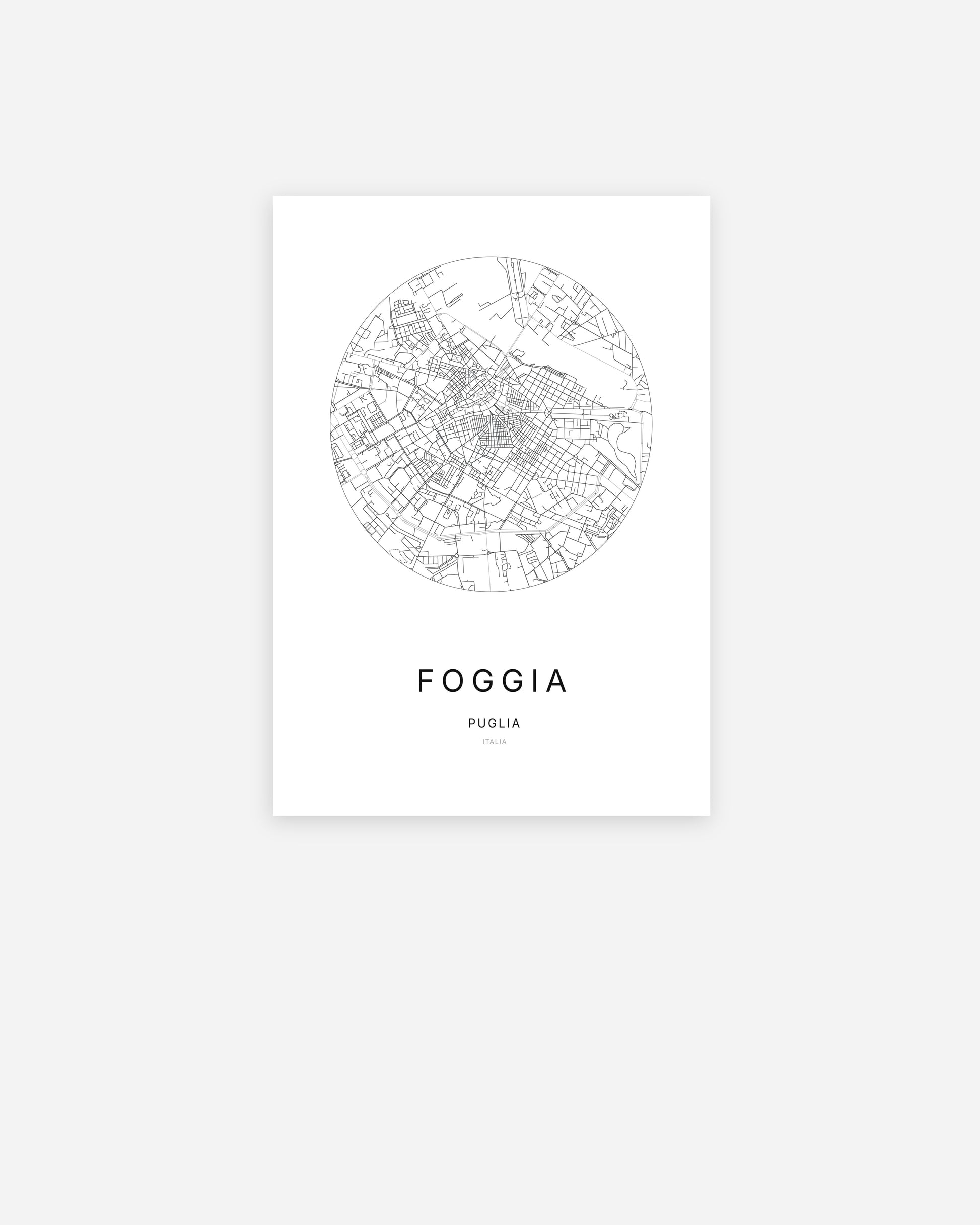 Plan de la ville de Foggia au design minimaliste.