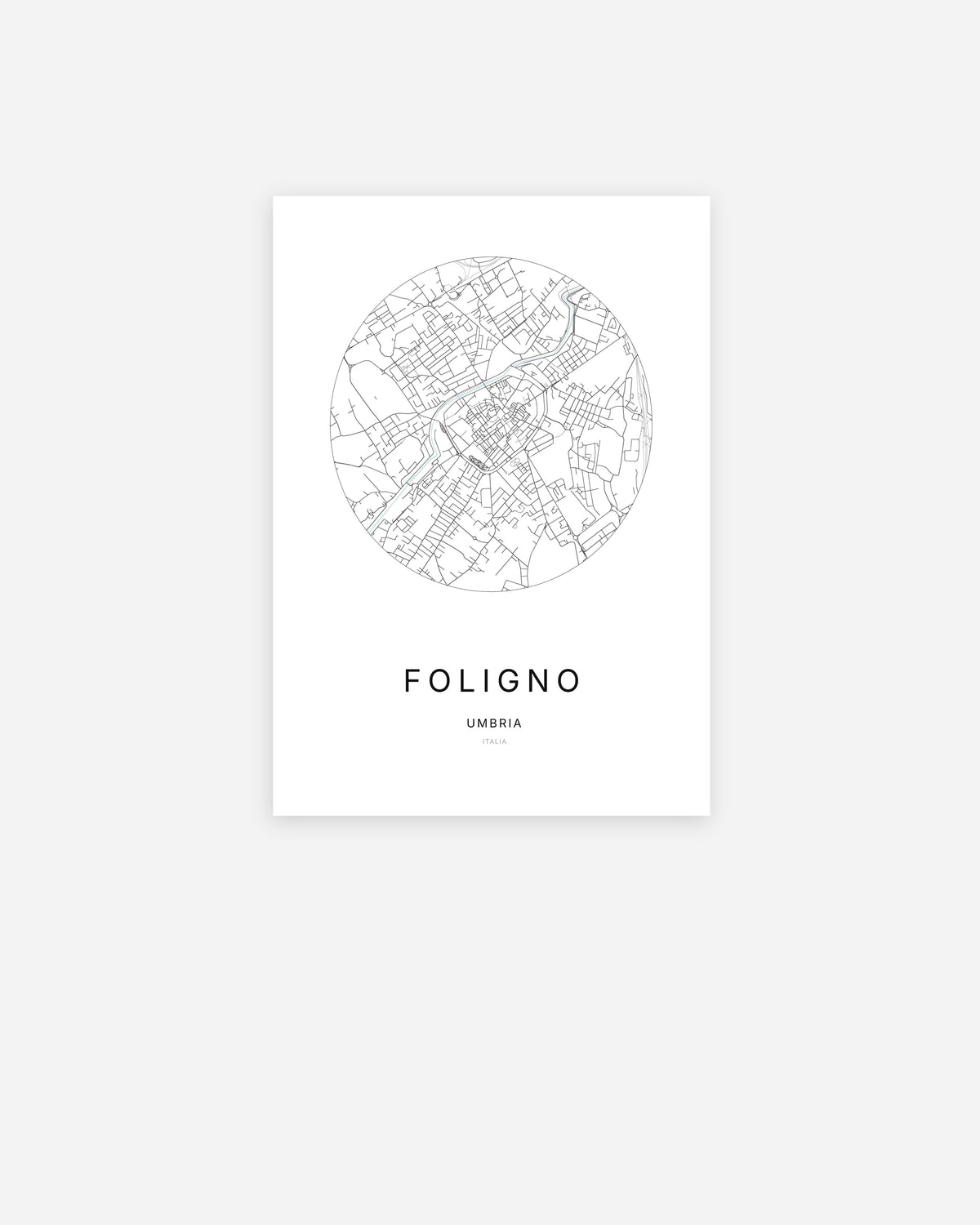Plan de la ville de Foligno au design minimaliste.