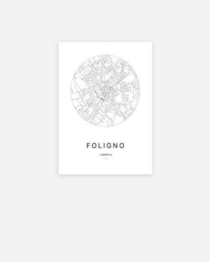Plan de la ville de Foligno au design minimaliste.