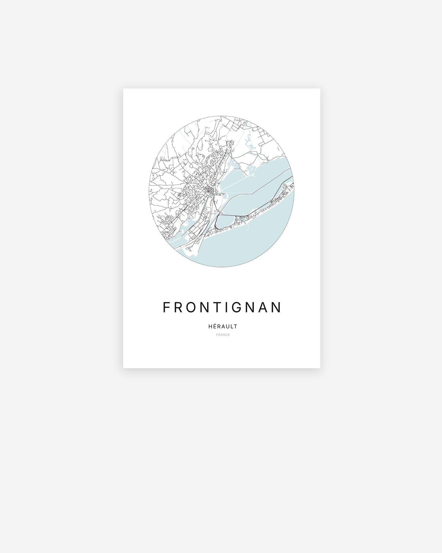 Plan de la ville de Frontignan au design minimaliste.
