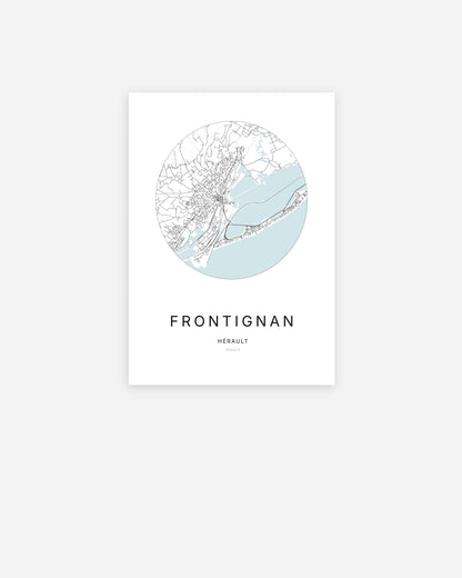 Plan de la ville de Frontignan au design minimaliste.