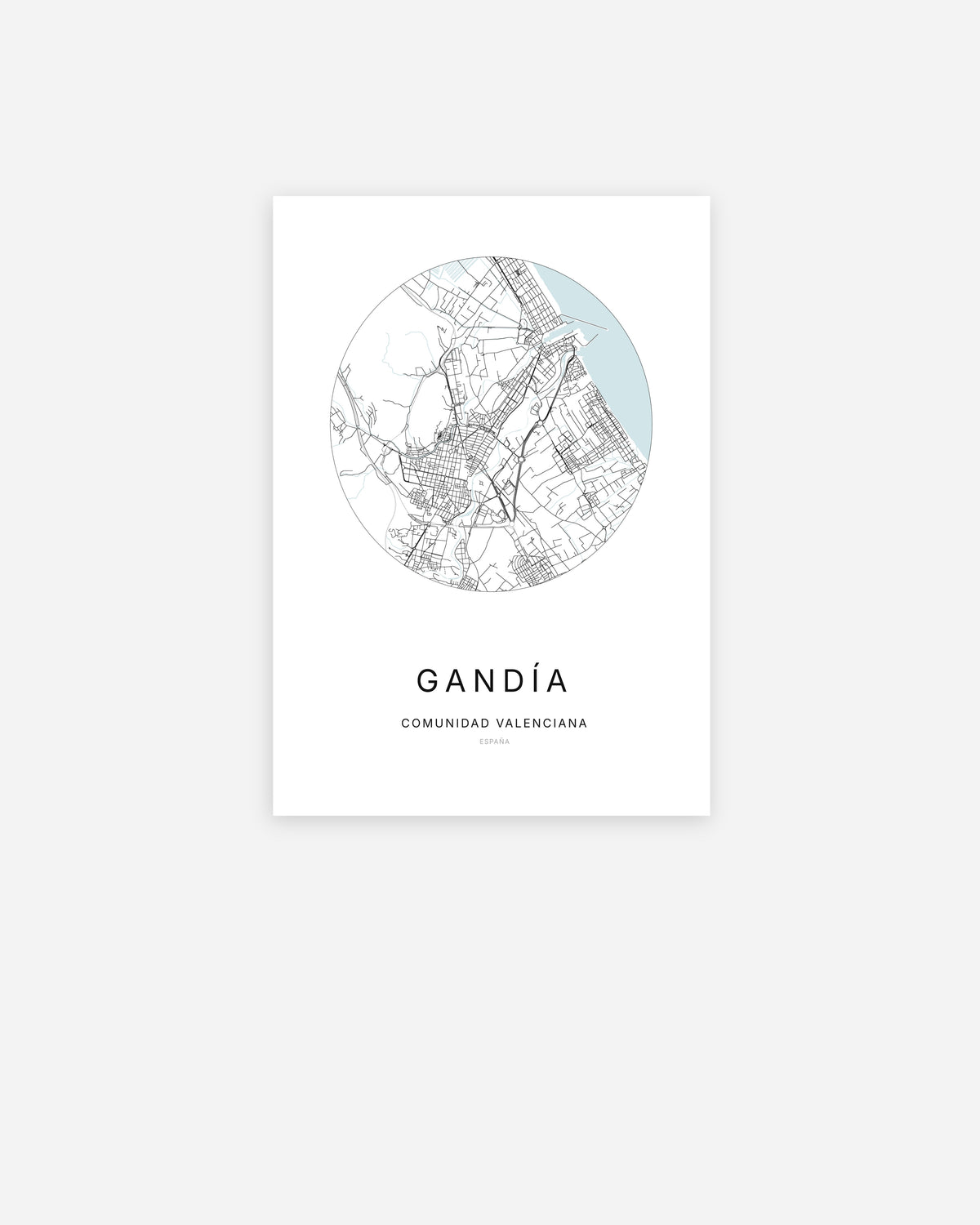 Plan de la ville de Gandía au design minimaliste.