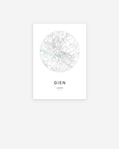 Plan de la ville de Gien au design minimaliste.