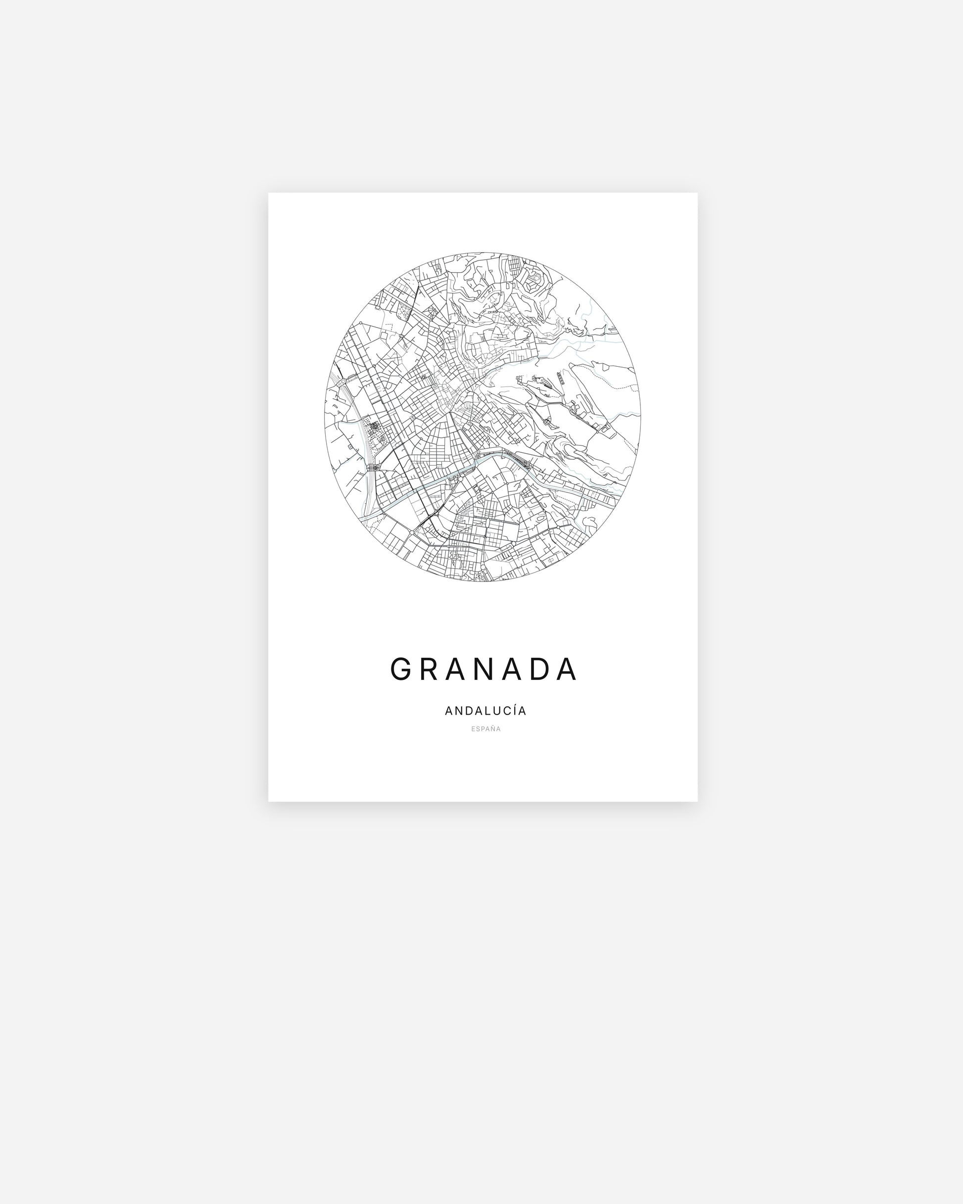 Plan de la ville de Granada au design minimaliste.