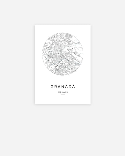 Plan de la ville de Granada au design minimaliste.