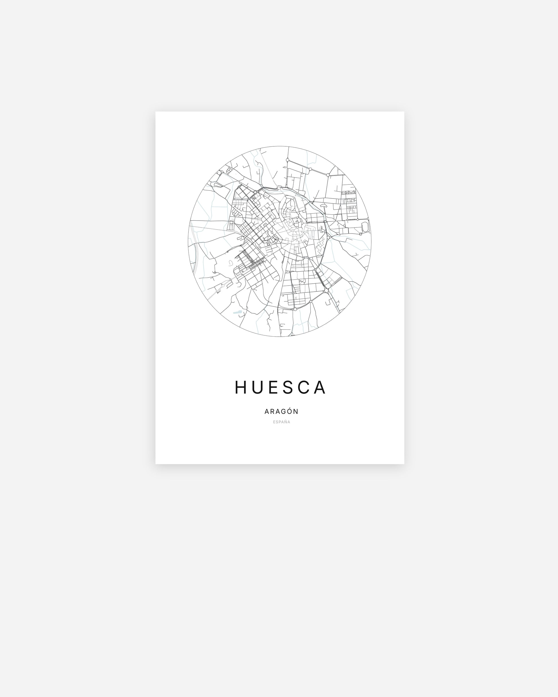 Plan de la ville de Huesca au design minimaliste.