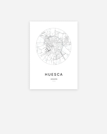 Plan de la ville de Huesca au design minimaliste.