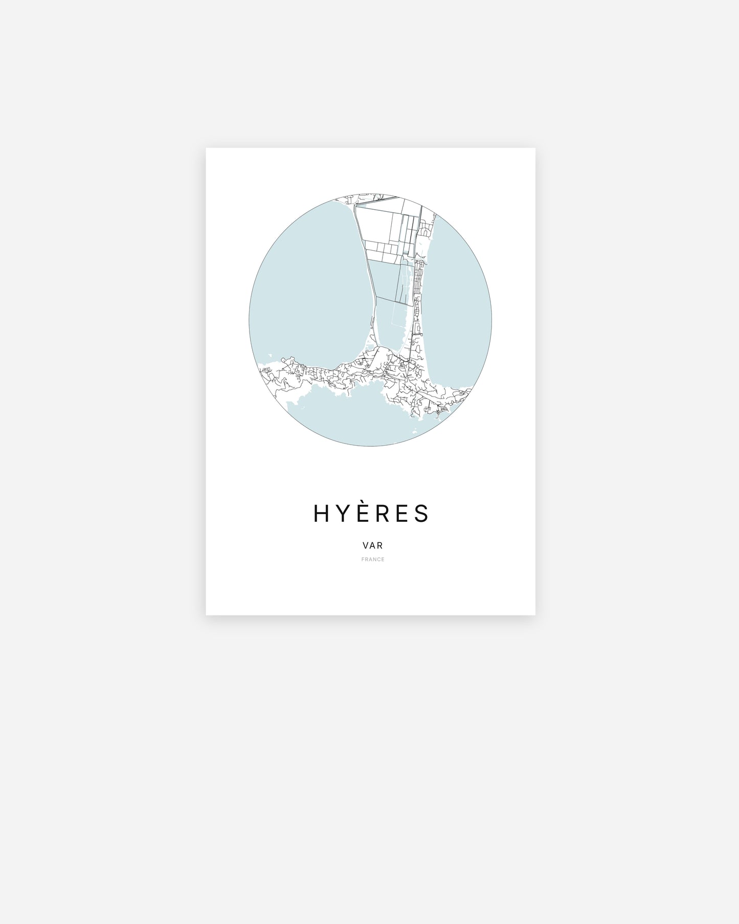 Plan de la ville de Hyères au design minimaliste.