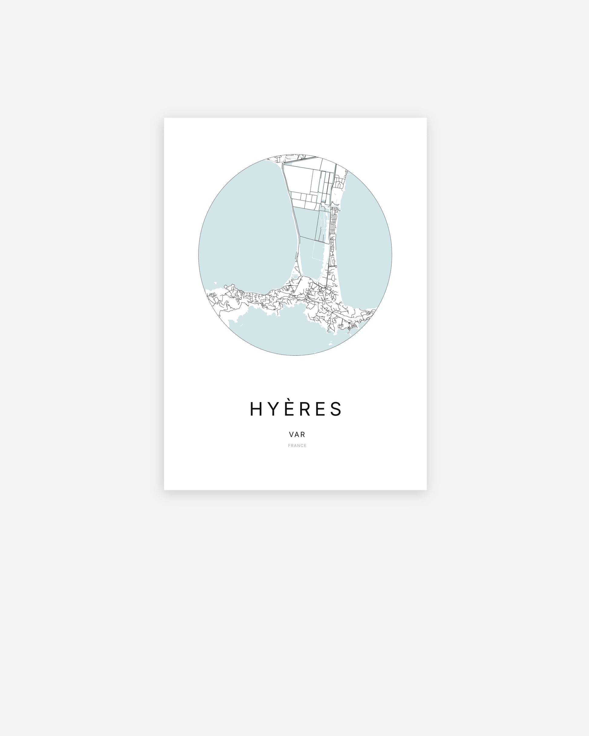 Plan de la ville de Hyères au design minimaliste.