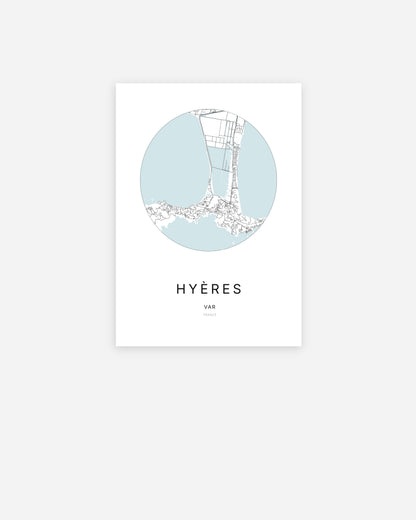 Plan de la ville de Hyères au design minimaliste.