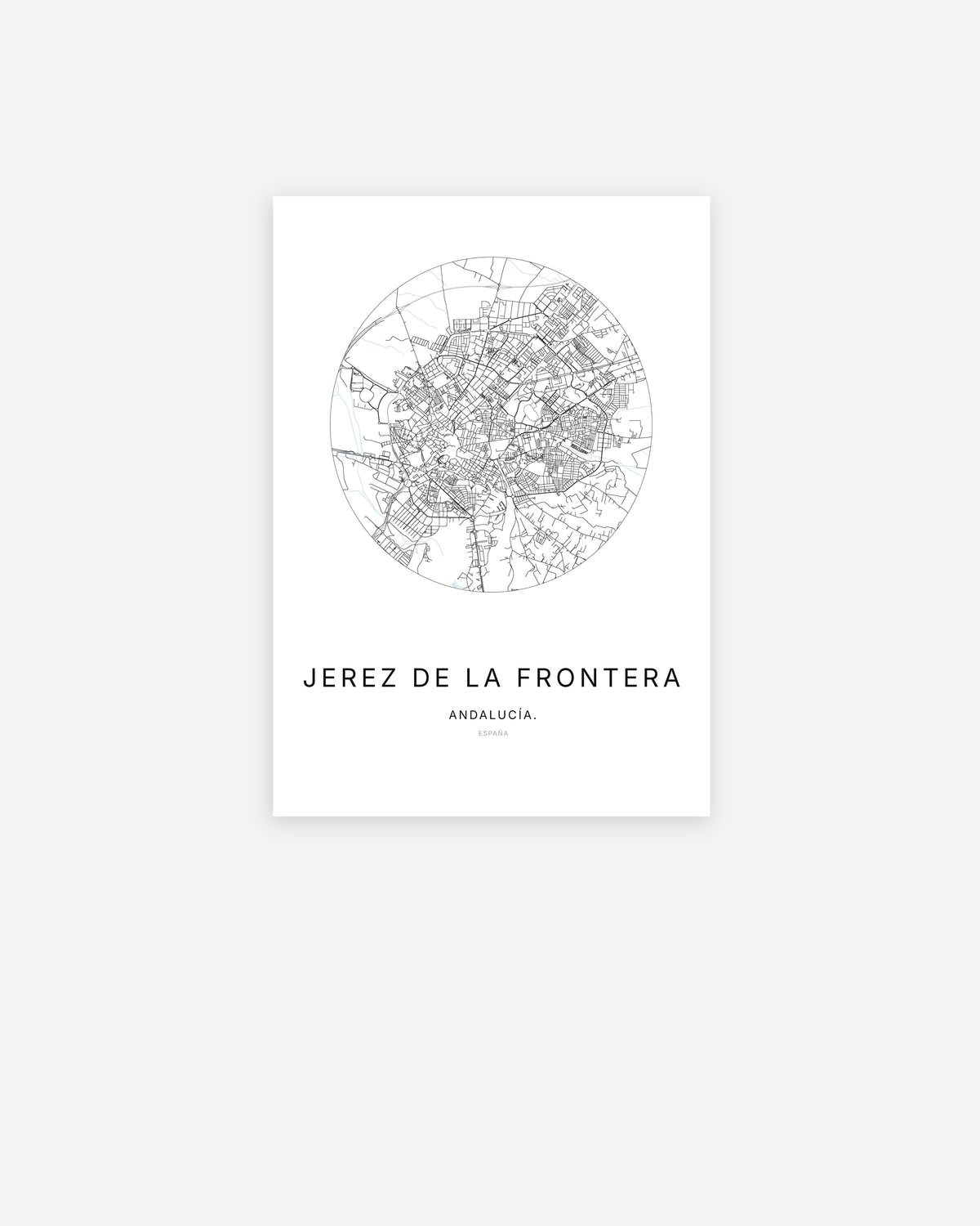 Plan de la ville de Jerez de la Frontera au design minimaliste.