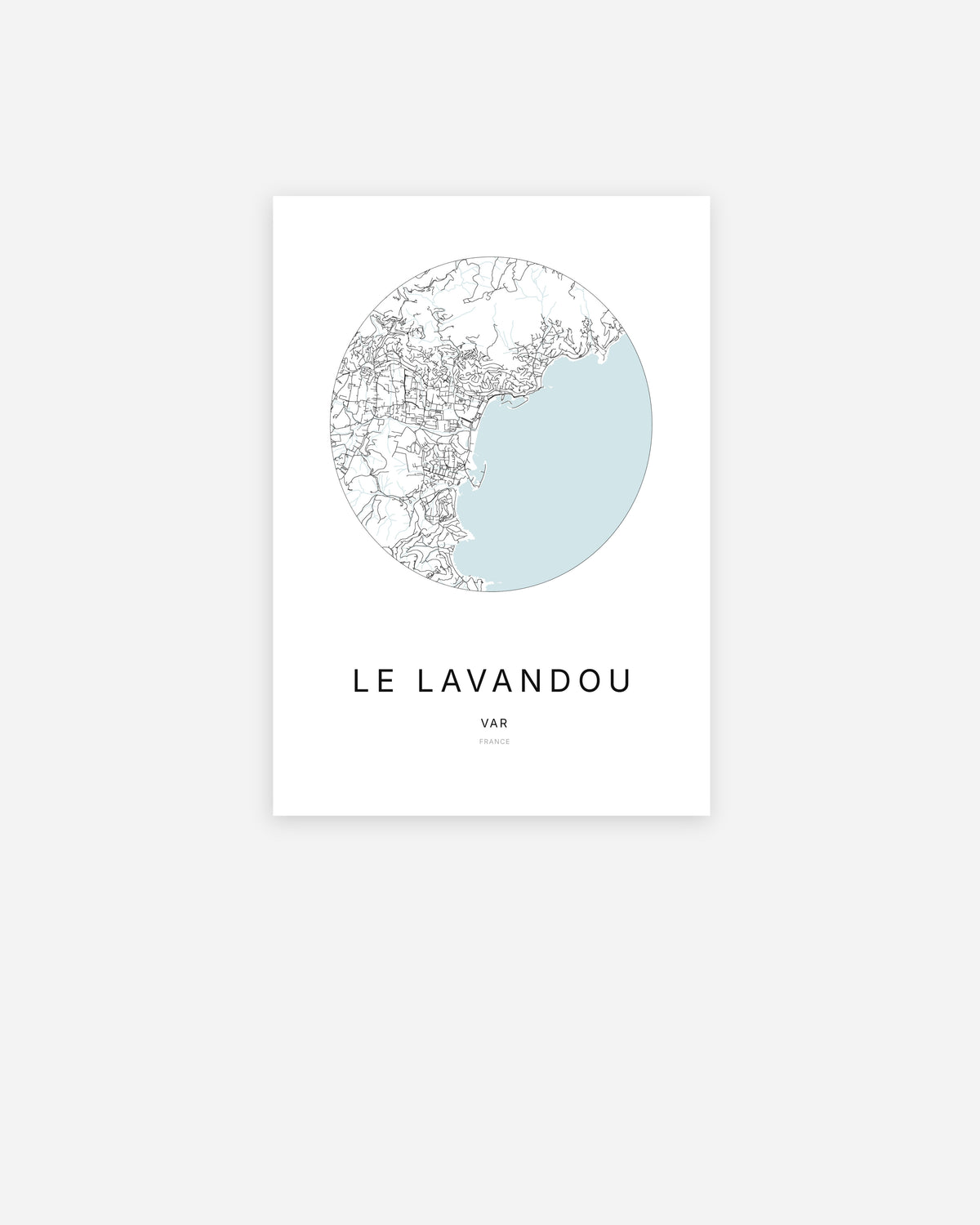 Plan de la ville de Le Lavandou au design minimaliste.