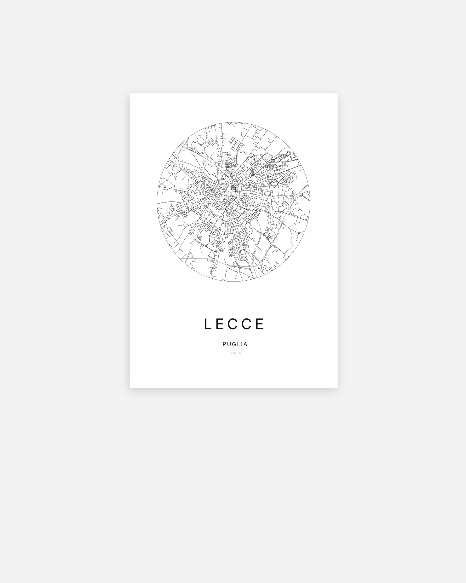 Plan de la ville de Lecce au design minimaliste.