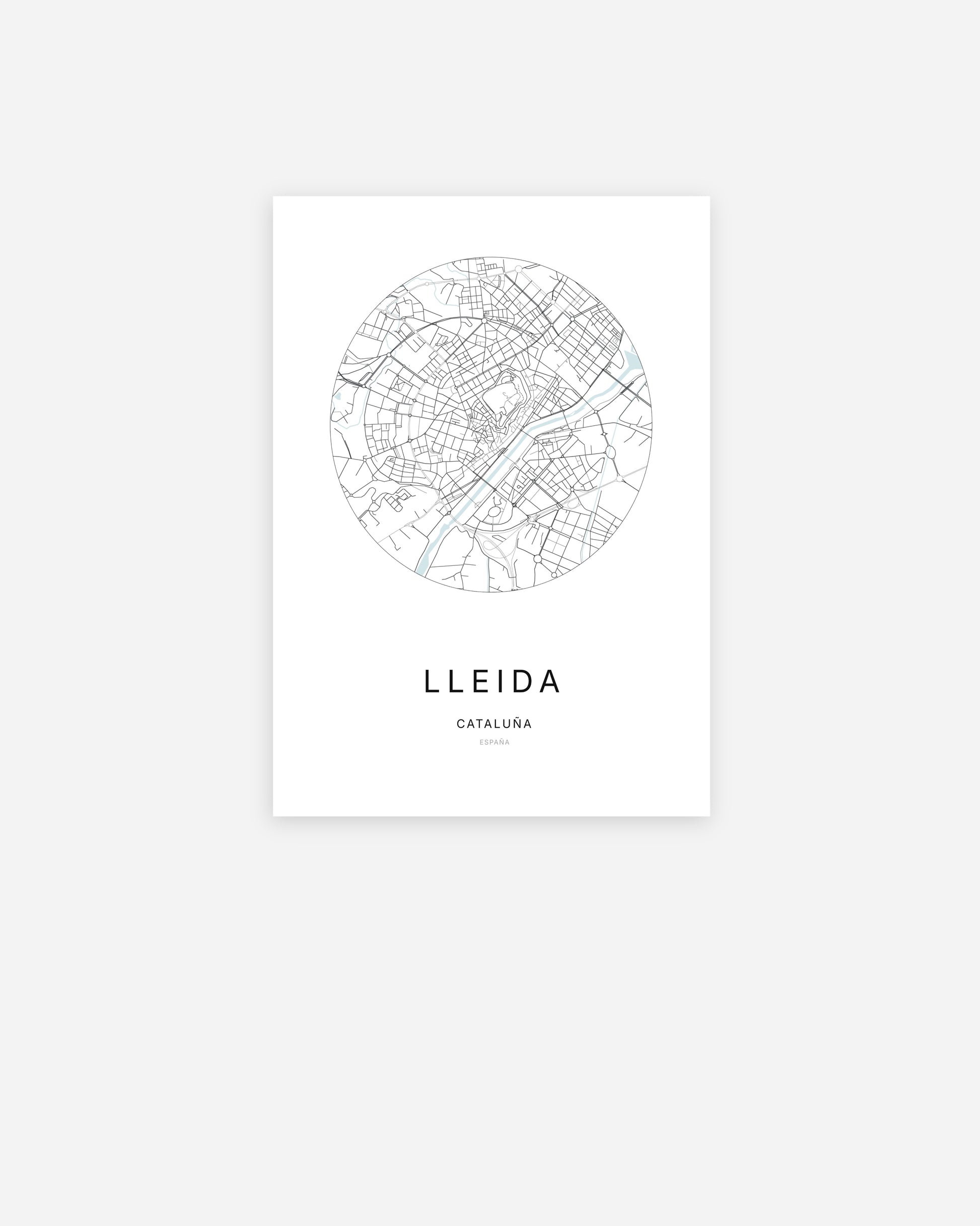 Plan de la ville de Lleida au design minimaliste.