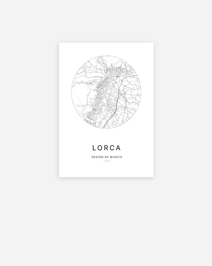 Mapa de la ciudad de Lorca con diseño minimalista.