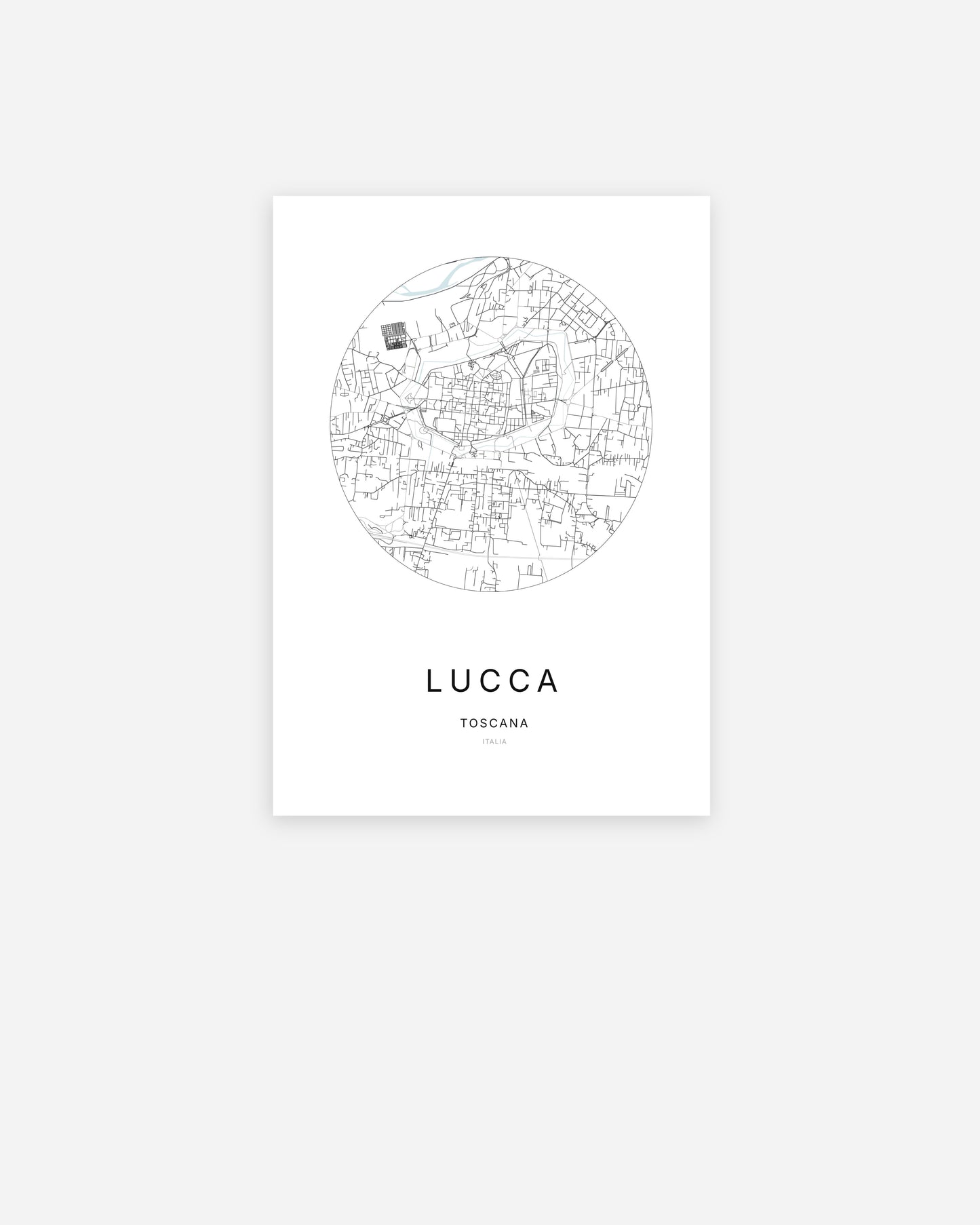 Plan de la ville de Lucca au design minimaliste.