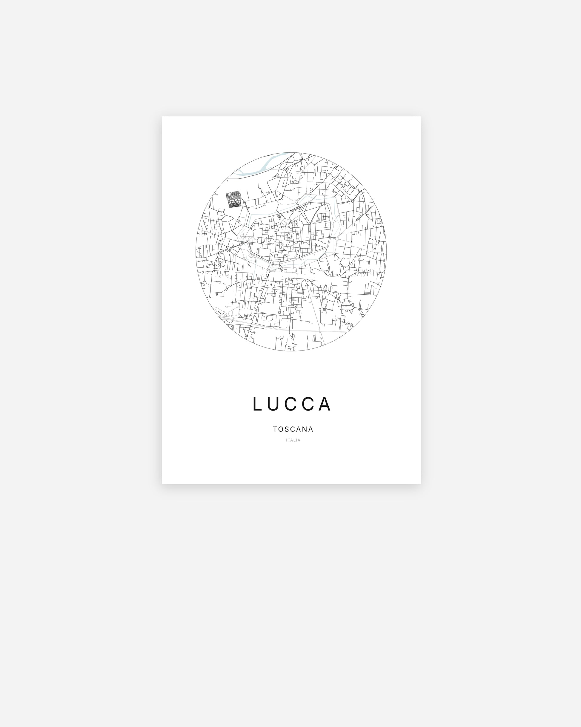 Plan de la ville de Lucca au design minimaliste.