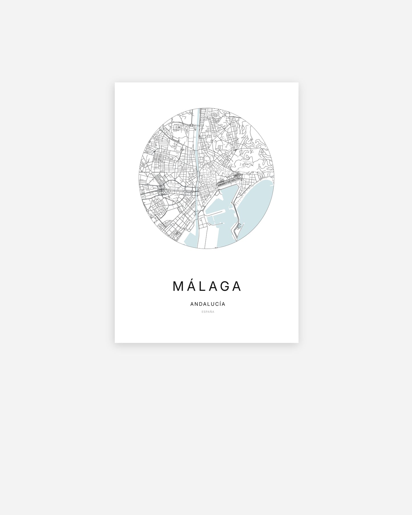 Plan de la ville de Málaga au design minimaliste.