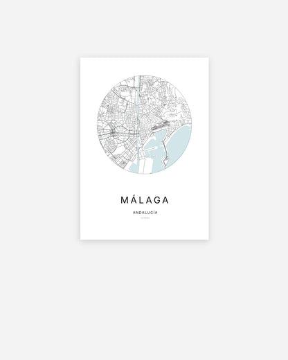 Plan de la ville de Málaga au design minimaliste.