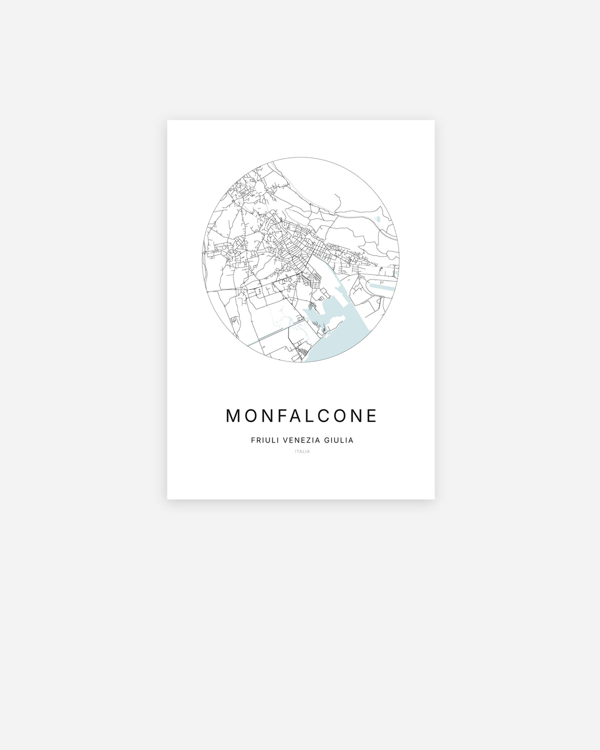 Plan de la ville de Monfalcone au design minimaliste.