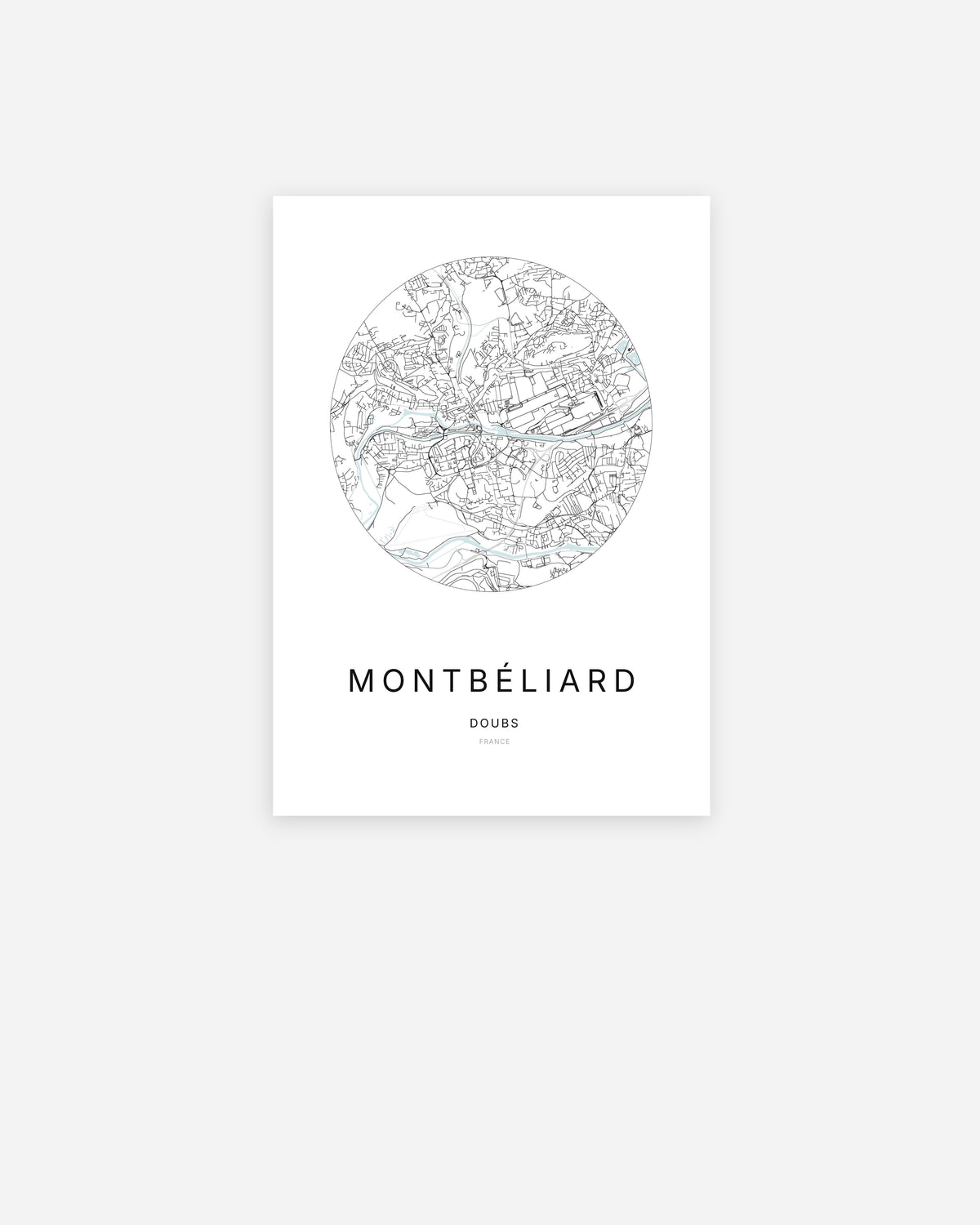 Plan de la ville de Montbéliard au design minimaliste.