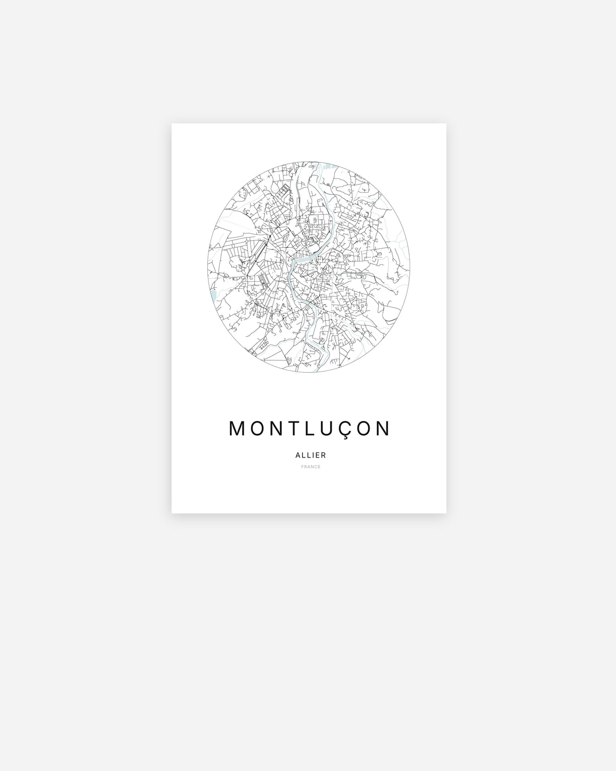 Plan de la ville de Montluçon au design minimaliste.