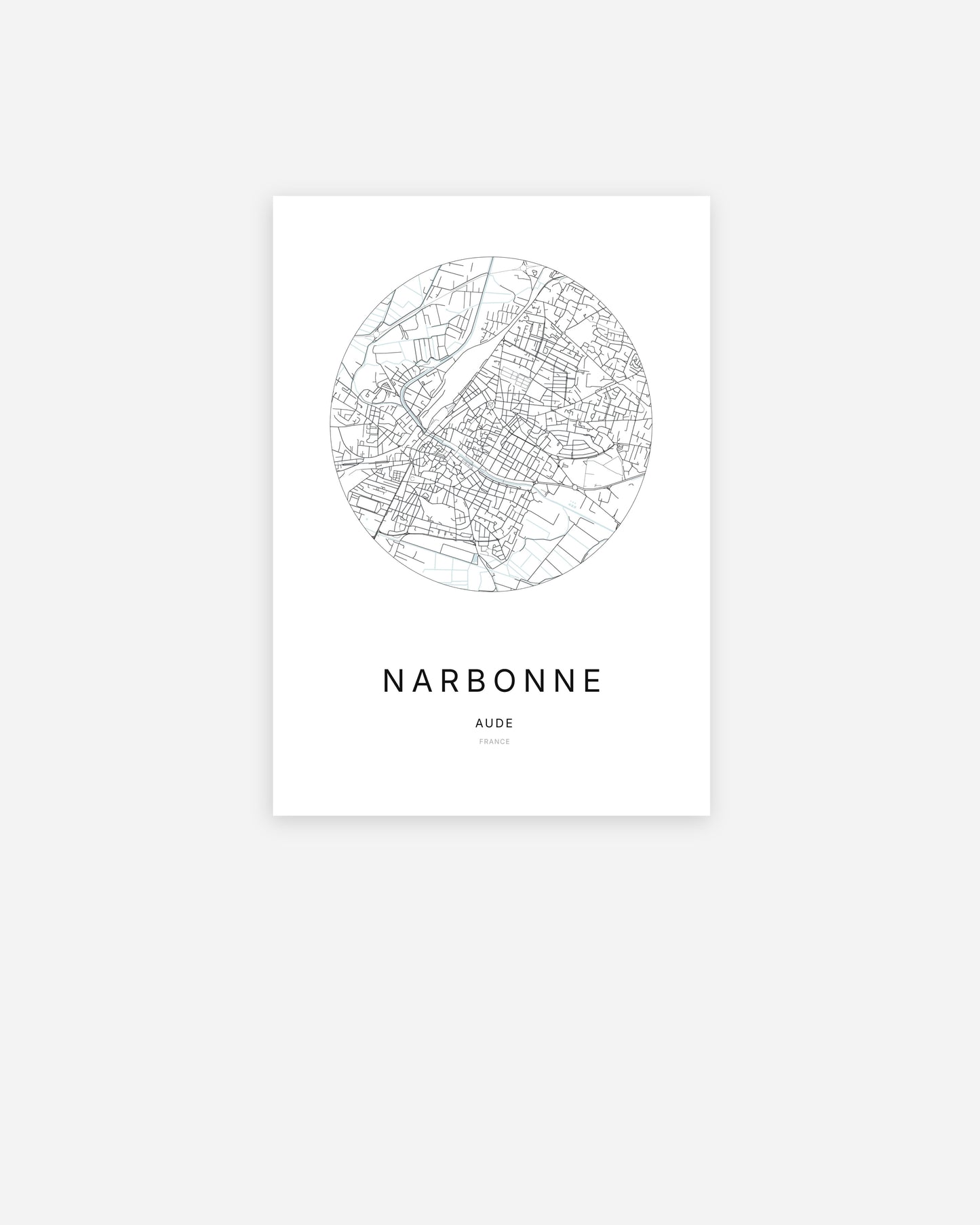 Plan de la ville de Narbonne au design minimaliste.