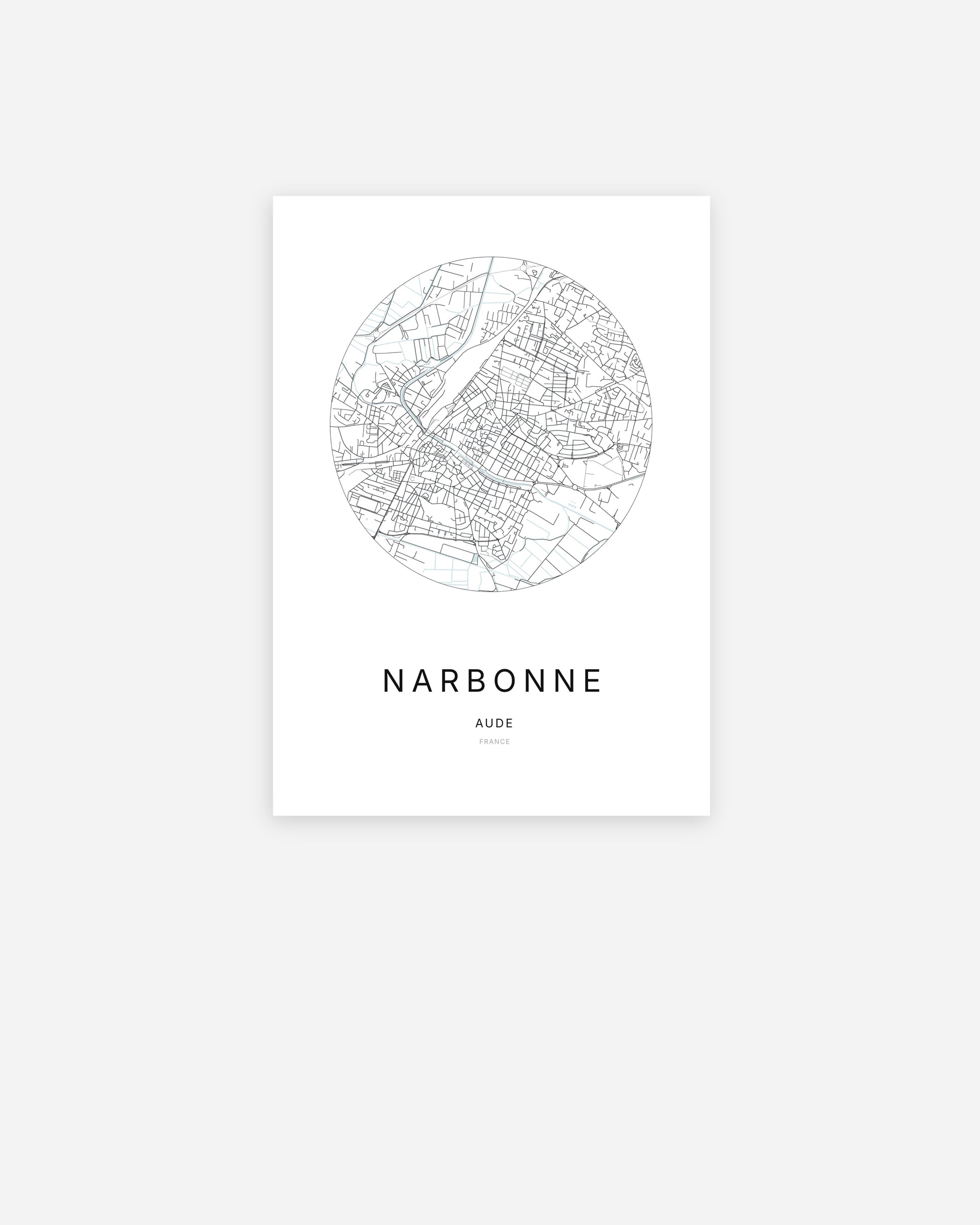 Plan de la ville de Narbonne au design minimaliste.