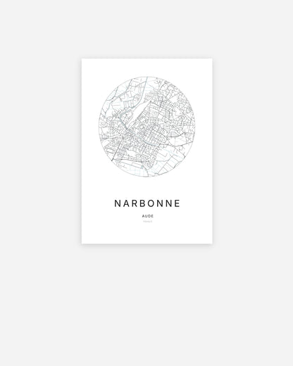 Plan de la ville de Narbonne au design minimaliste.