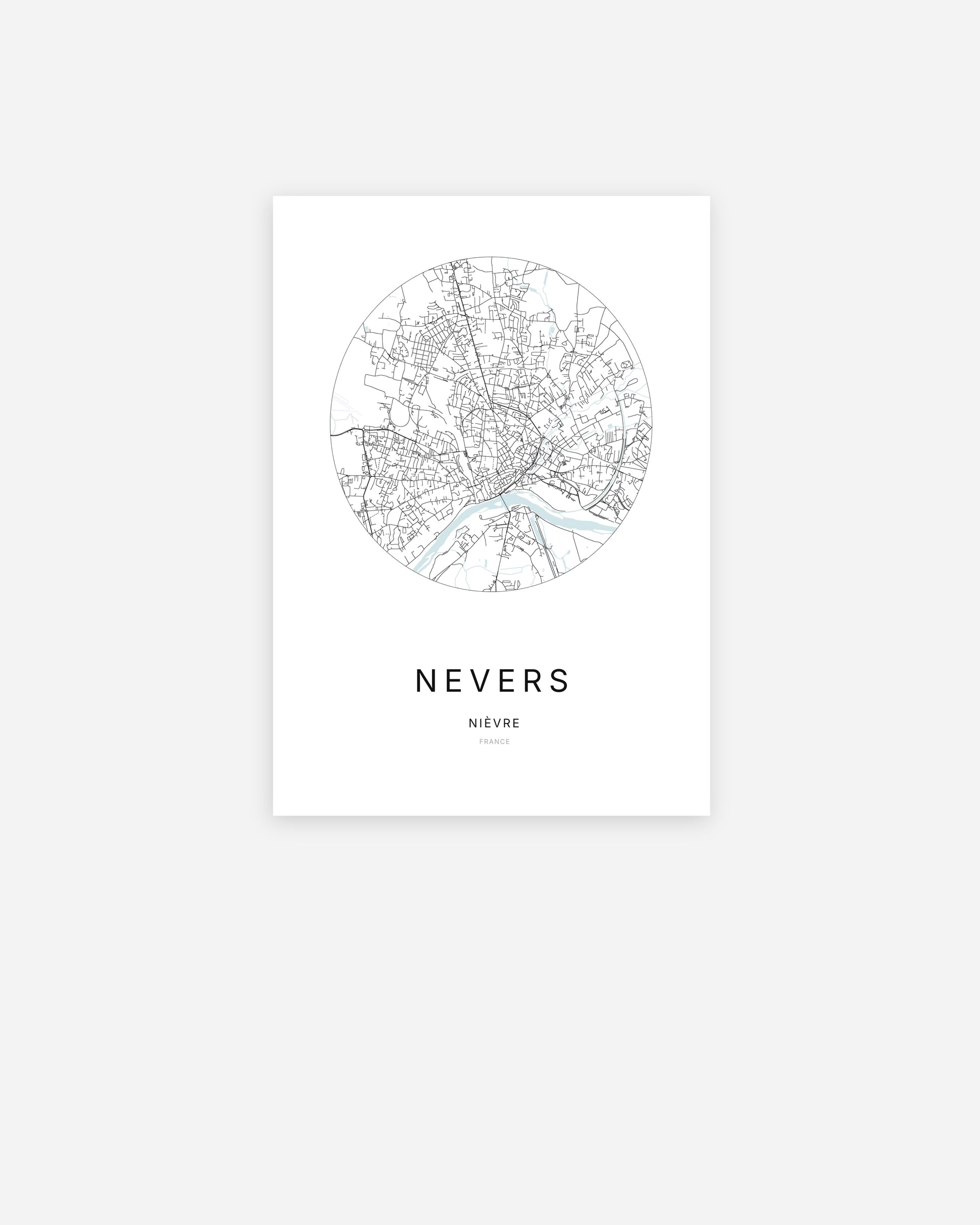 Plan de la ville de Nevers au design minimaliste.