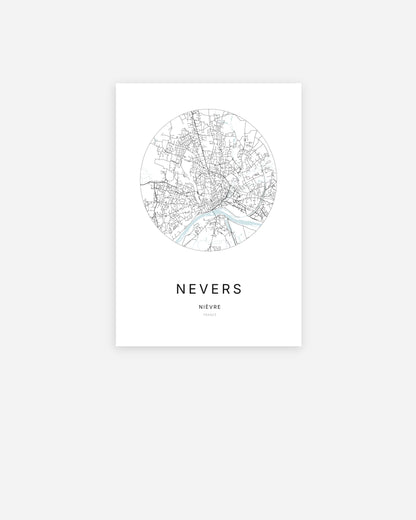 Plan de la ville de Nevers au design minimaliste.