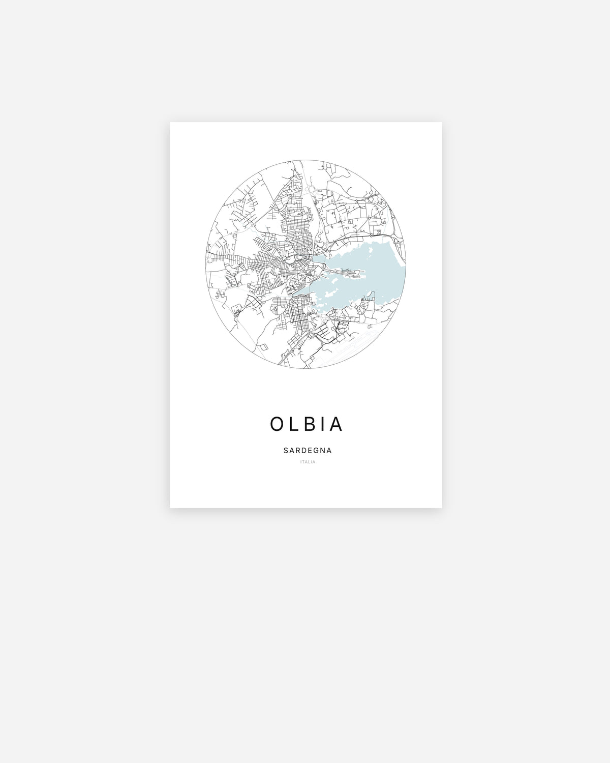 Plan de la ville d'Olbia au design minimaliste.