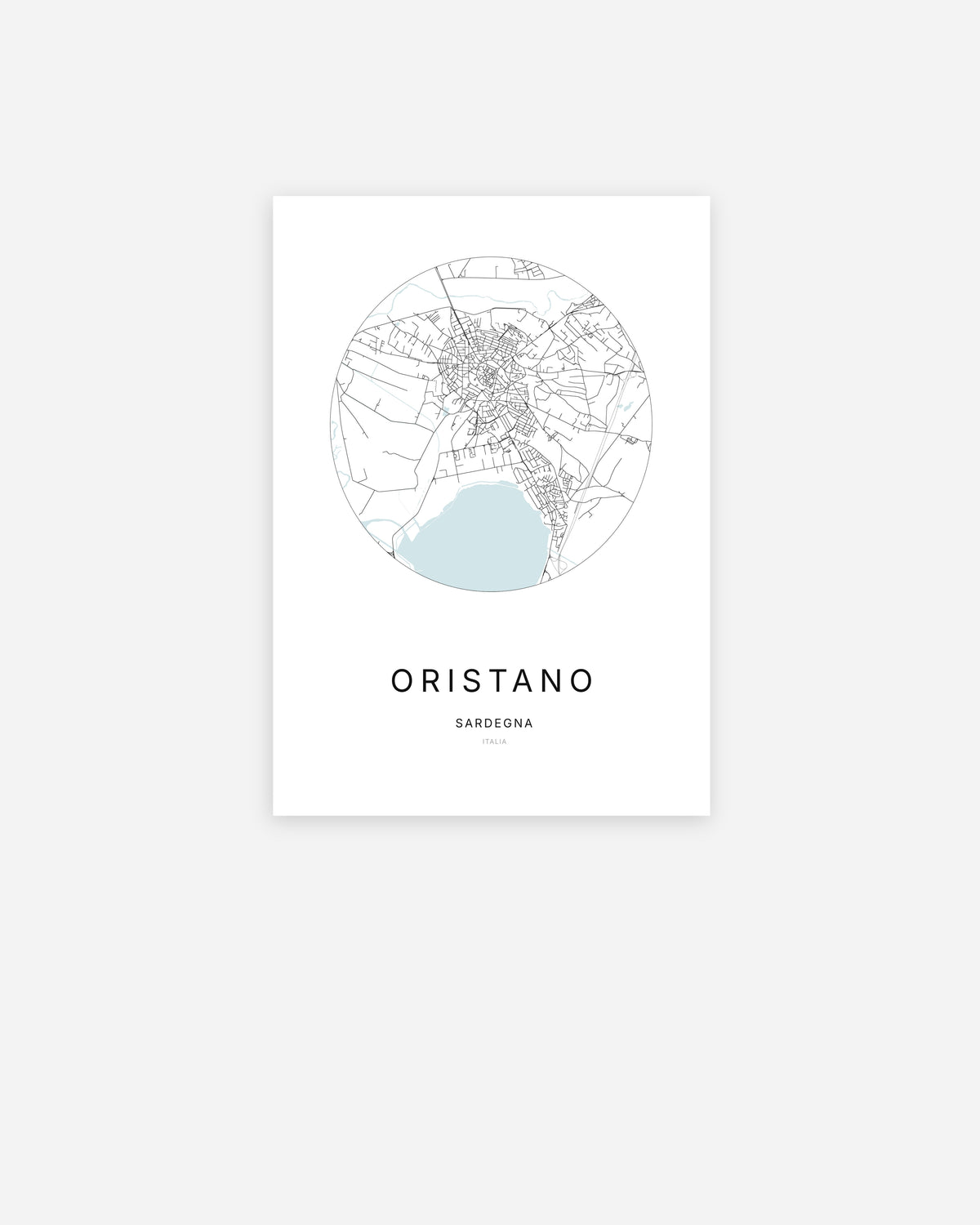 Mappa della città di Oristano dal design minimalista.