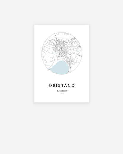 Mappa della città di Oristano dal design minimalista.