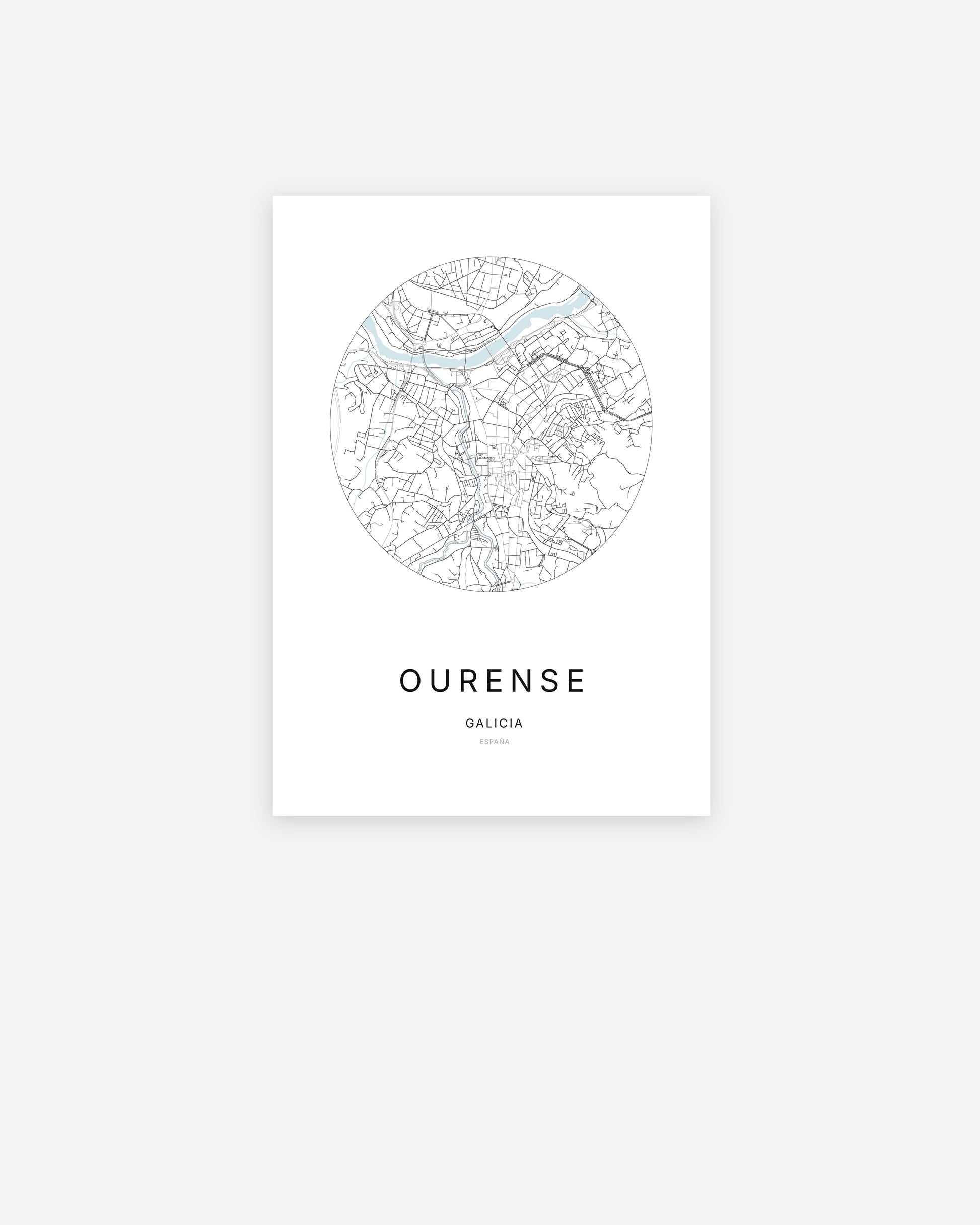 Plan de la ville de Ourense au design minimaliste.