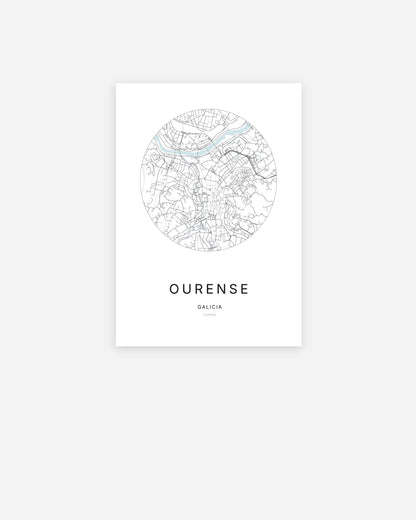 Plan de la ville de Ourense au design minimaliste.