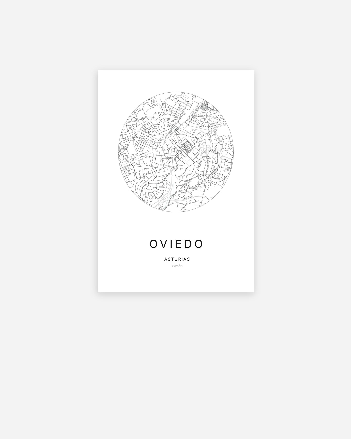 Plan de la ville d'Oviedo au design minimaliste.