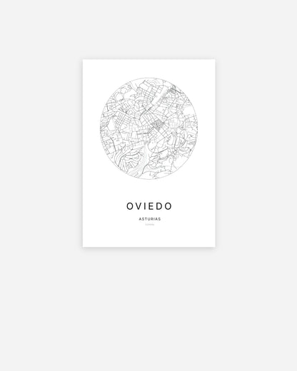 Plan de la ville d'Oviedo au design minimaliste.