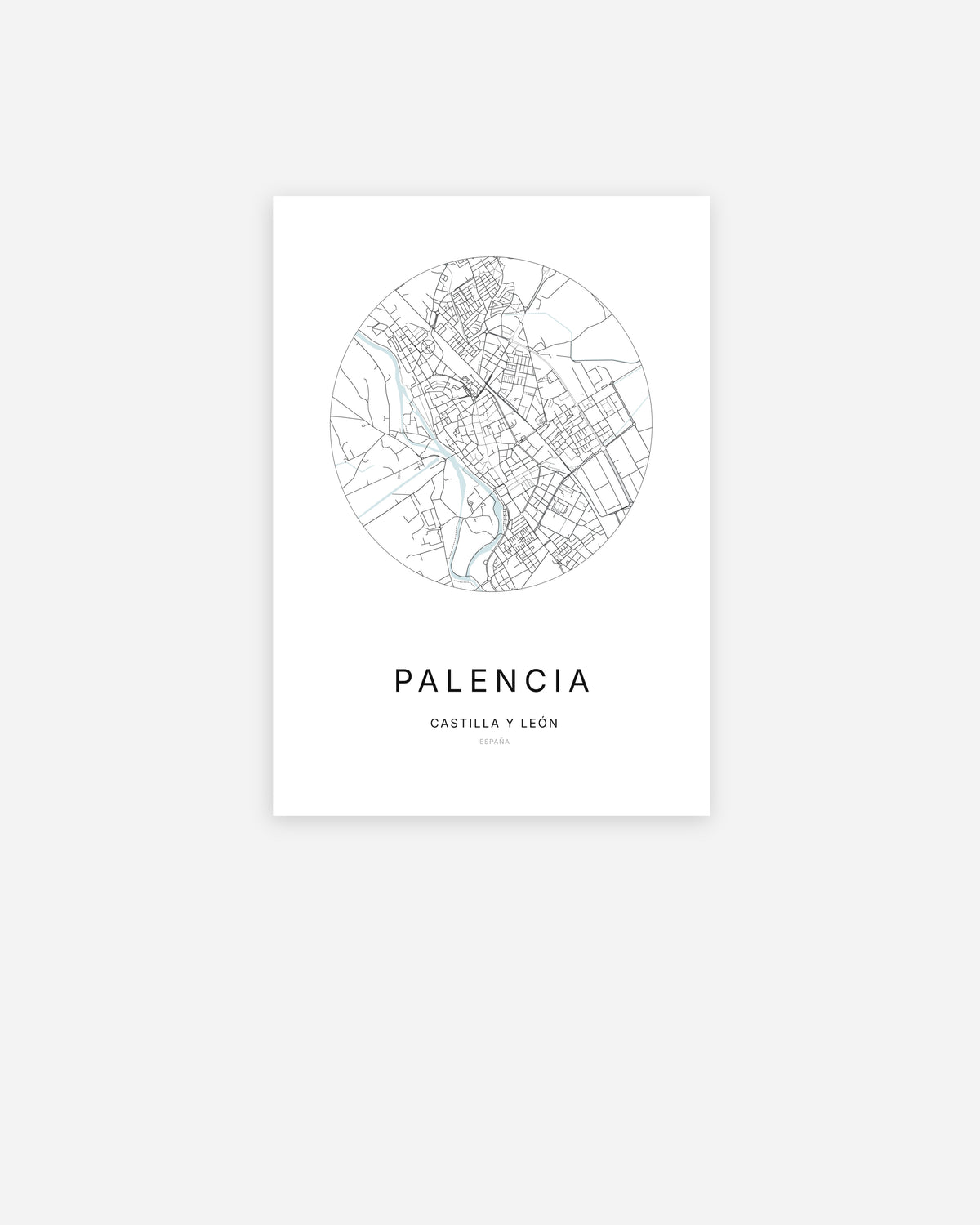Plan de la ville de Palencia au design minimaliste.